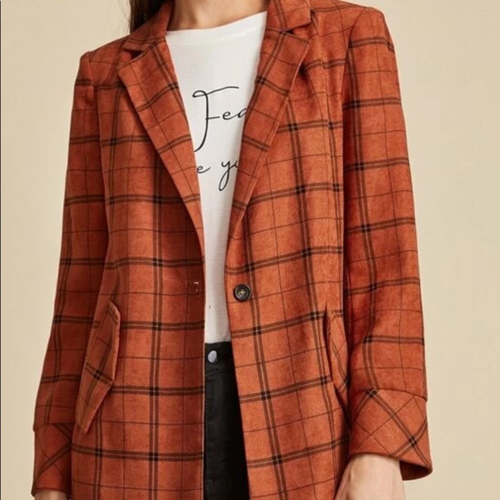 Premium Notched Collar Plaid Coat